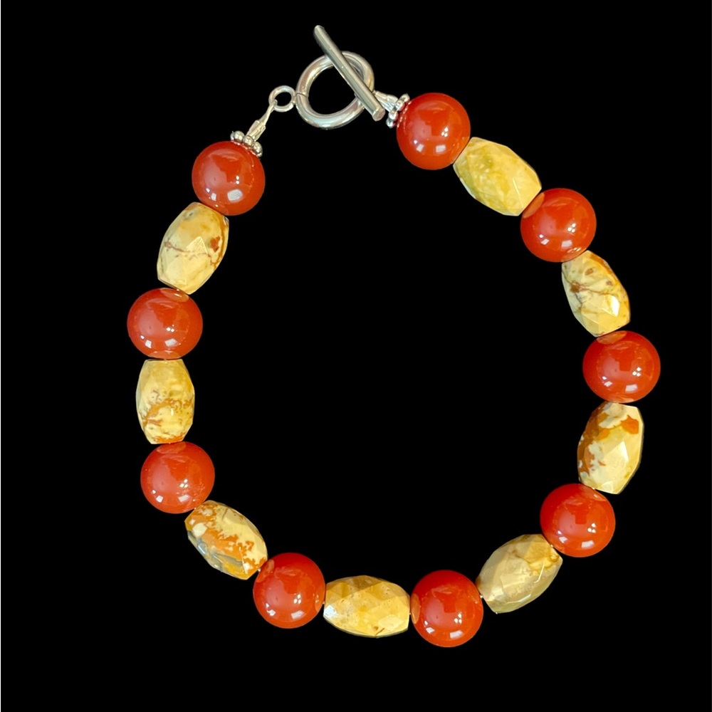 Carnelian and Mookaite Bead Bracelet